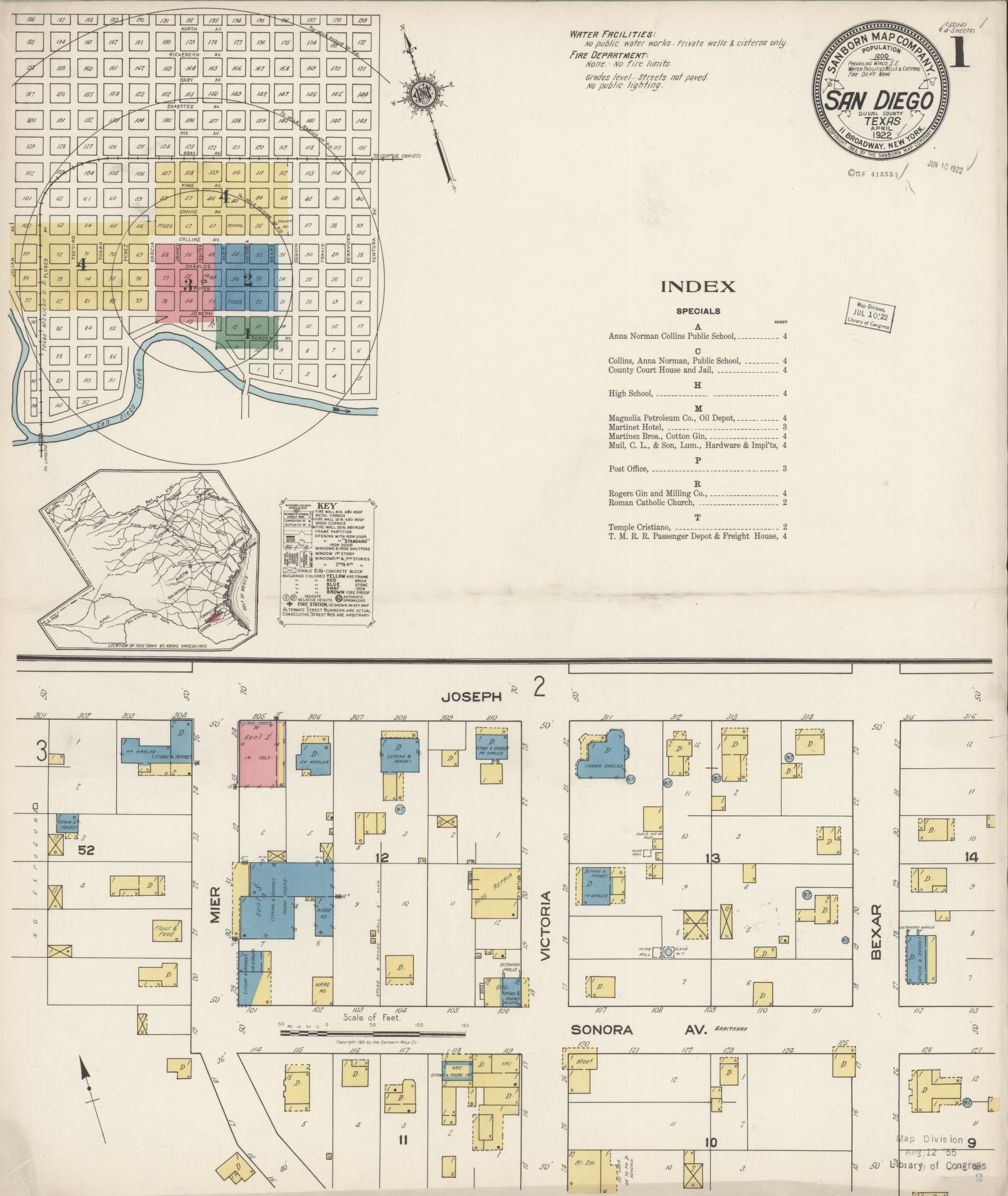 Sanborn Fire Insurance Map from San Diego, Duval And Jim Wells Counties, Texas. (1922) – Historic Sanborn Fire Insurance Map Print