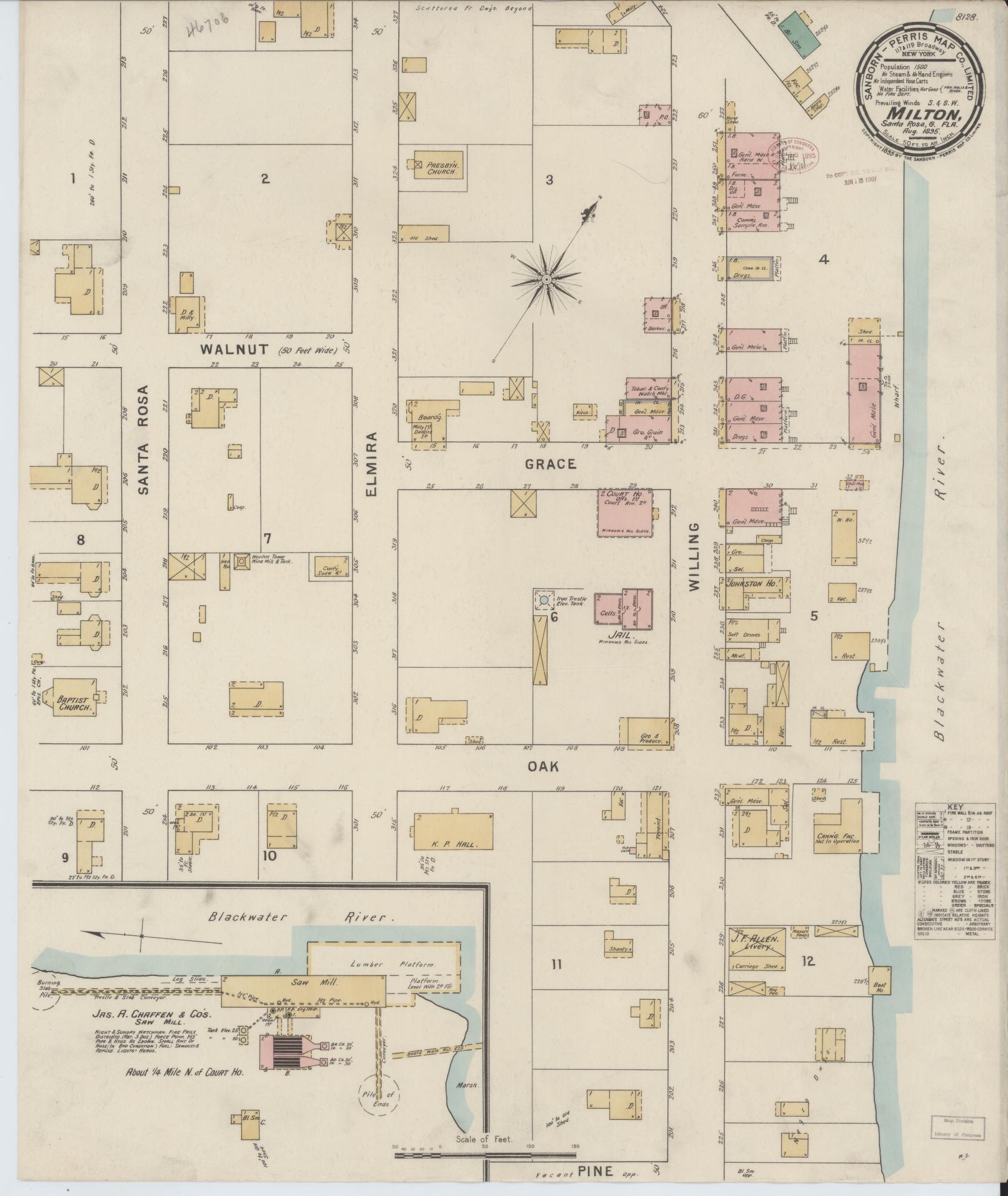 Sanborn Fire Insurance Map from Milton, Santa Rosa County, Florida. (1895) – Historic Sanborn Fire Insurance Map Print
