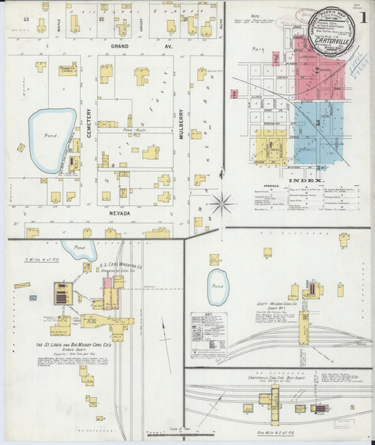 Sanborn Fire Insurance Map from Carterville, Williamson County, Illinois (1899), Sheet #0001 - Historic Sanborn Fire Insurance Map Print, vintage old map wall art, antique decor, genealogy gift, Illinois Illinois map