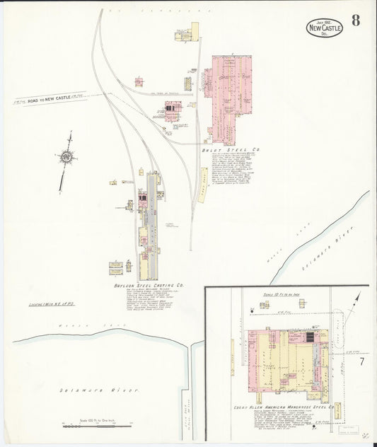 Sanborn Fire Insurance Map from New Castle, New Castle County, Delaware (1912), Sheet #0008 - Historic Sanborn Fire Insurance Map Print, vintage old map wall art, antique decor, genealogy gift, Delaware Delaware map