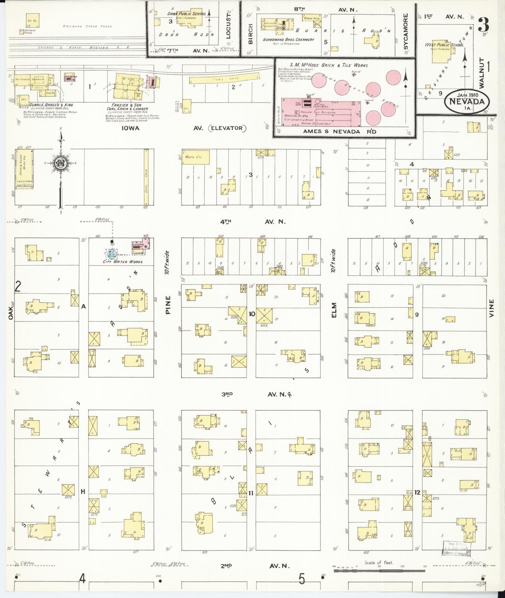 Sanborn Fire Insurance Map from Nevada, Story County, Iowa (1910), Sheet #0003 - Historic Sanborn Fire Insurance Map Print