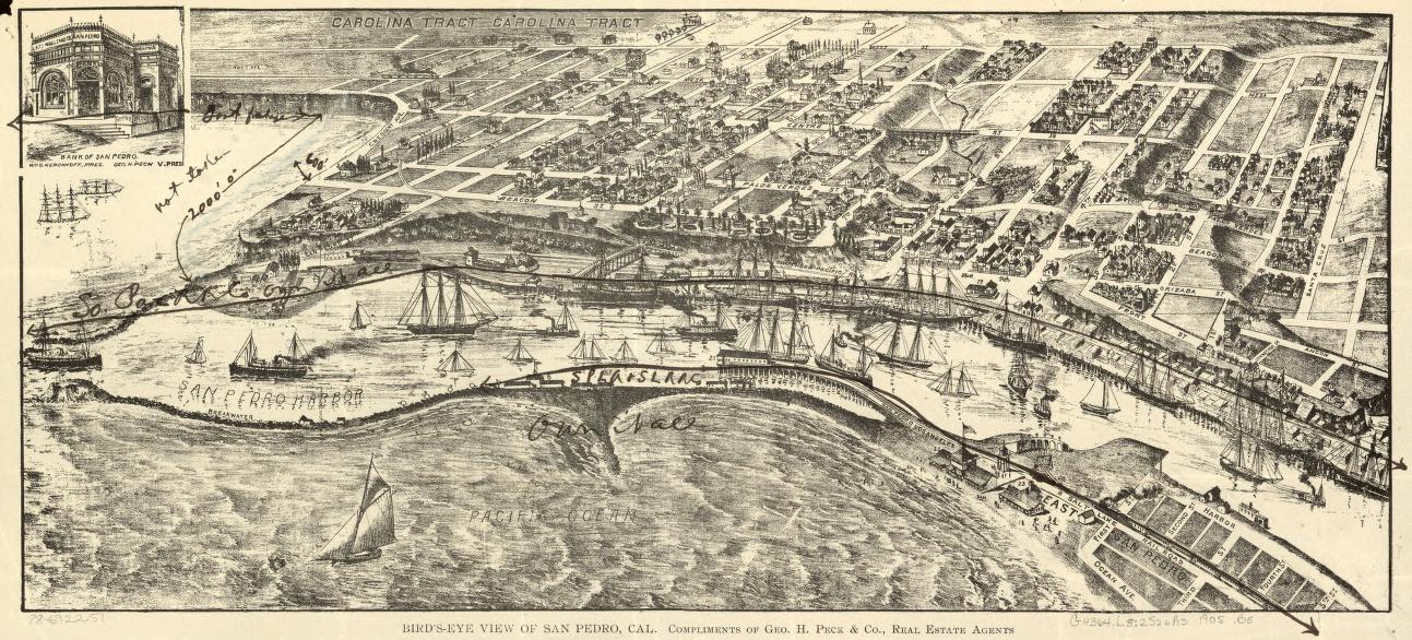 Bird's-eye view of San Pedro, Cal. (1905) – Historic Bird’s-Eye View Panorama Print