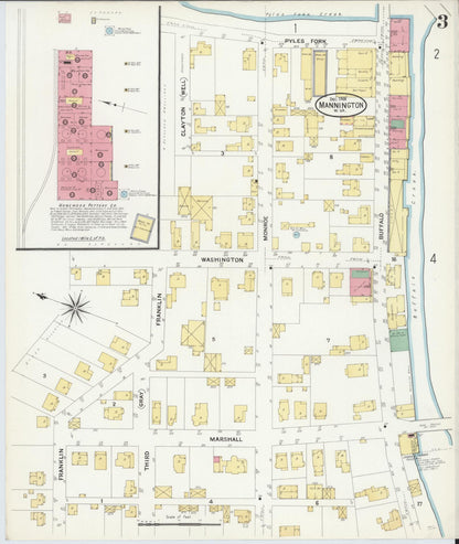 Sanborn Fire Insurance Map from Mannington, Marion County, West Virginia (1908), Sheet #0003 - Complete Map Set gallery image, historic Sanborn map, vintage wall art, West Virginia West Virginia
