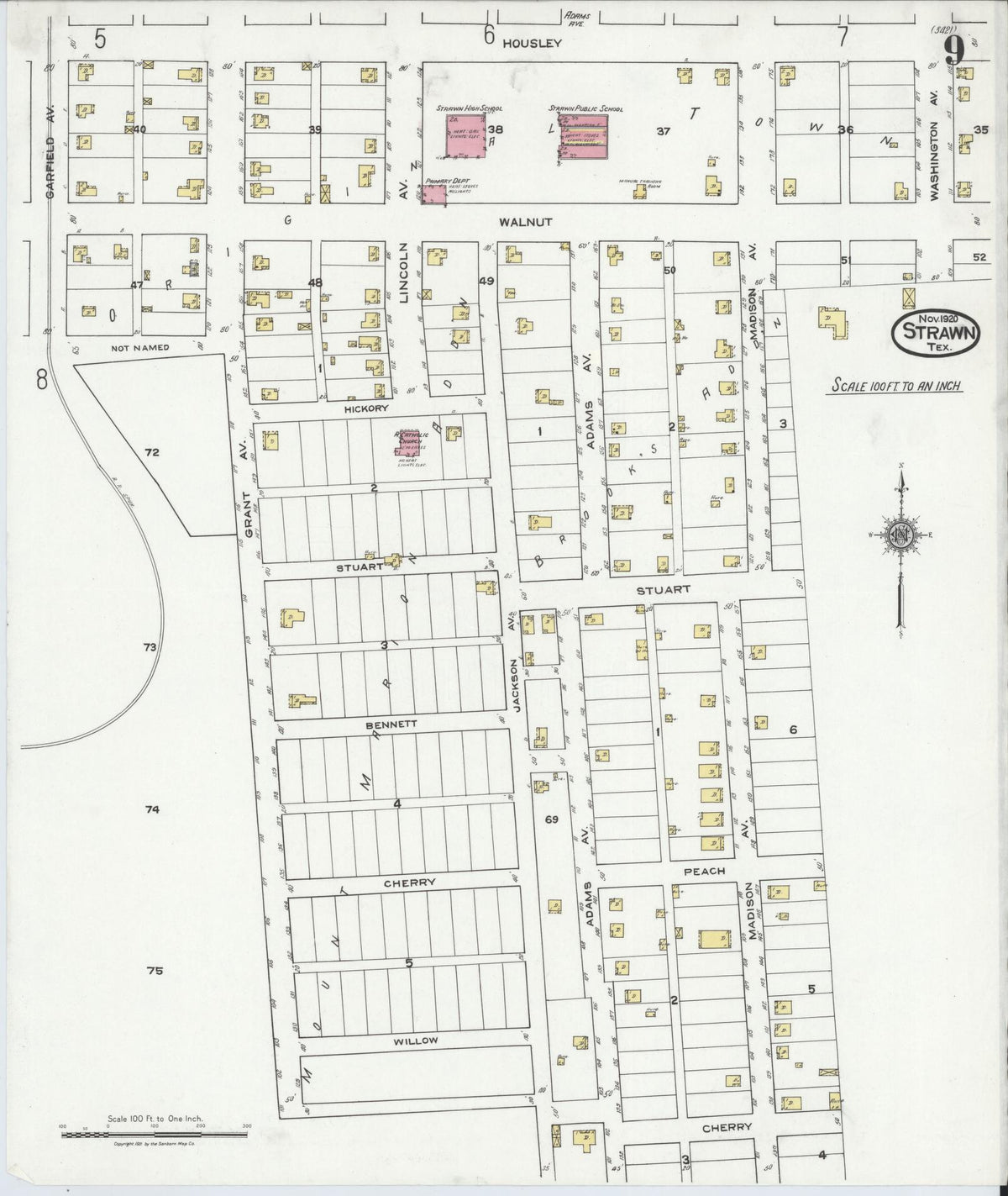 Sanborn Fire Insurance Map from Strawn, Palo Pinto County, Texas (1920), Sheet #0009 - Complete Map Set gallery image, historic Sanborn map, vintage wall art, Texas Texas