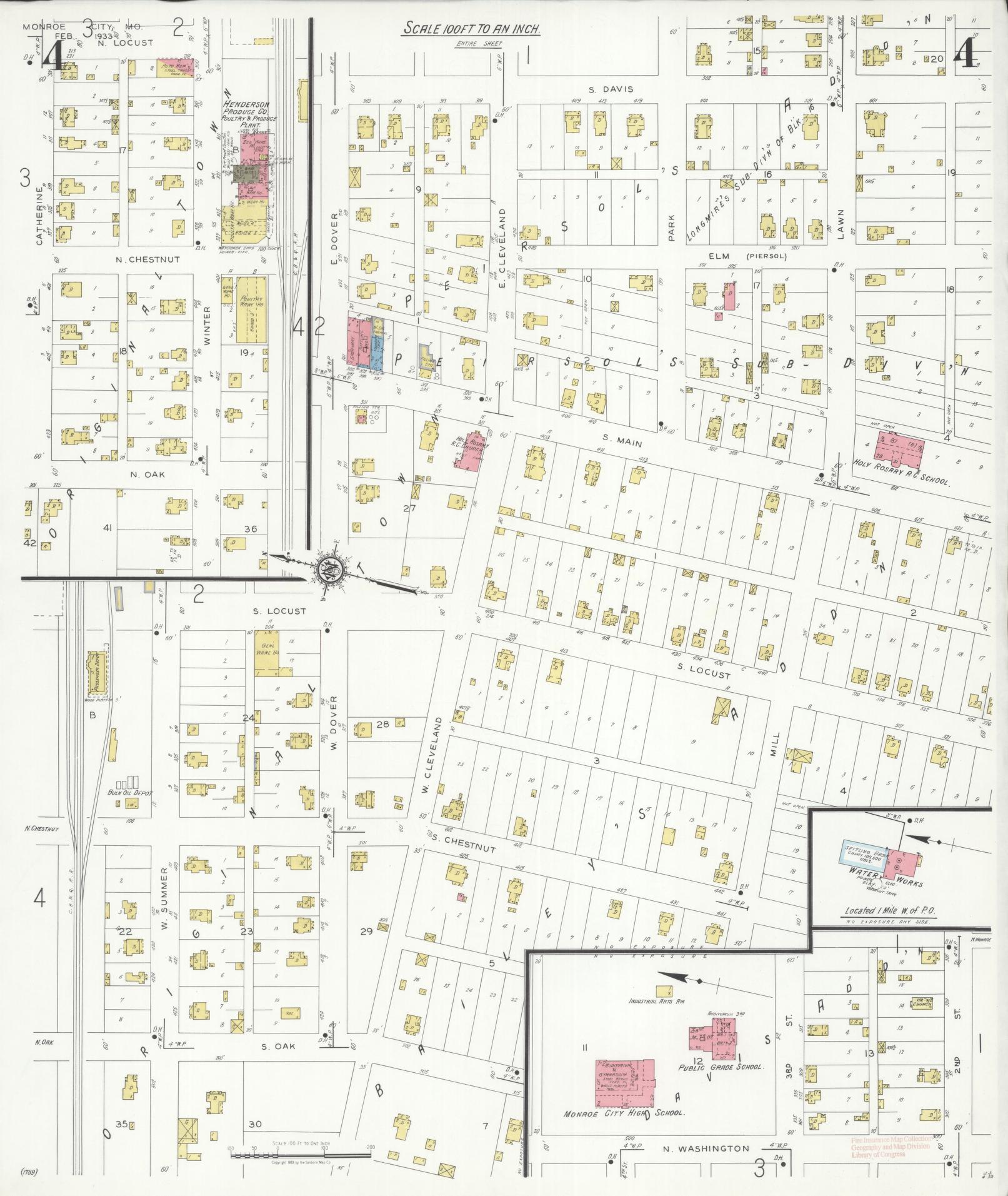 Sanborn Fire Insurance Map from Monroe City, Monroe County, Missouri (1933), Sheet #0004 - Complete Map Set gallery image, historic Sanborn map, vintage wall art, Missouri Missouri