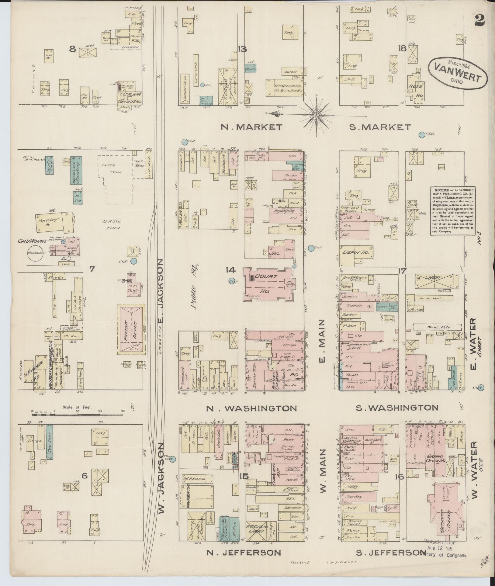 Sanborn Fire Insurance Map from Van Wert, Van Wert County, Ohio (1884), Sheet #0002 - Historic Sanborn Fire Insurance Map Print, vintage old map wall art, antique decor, genealogy gift, Ohio Ohio map