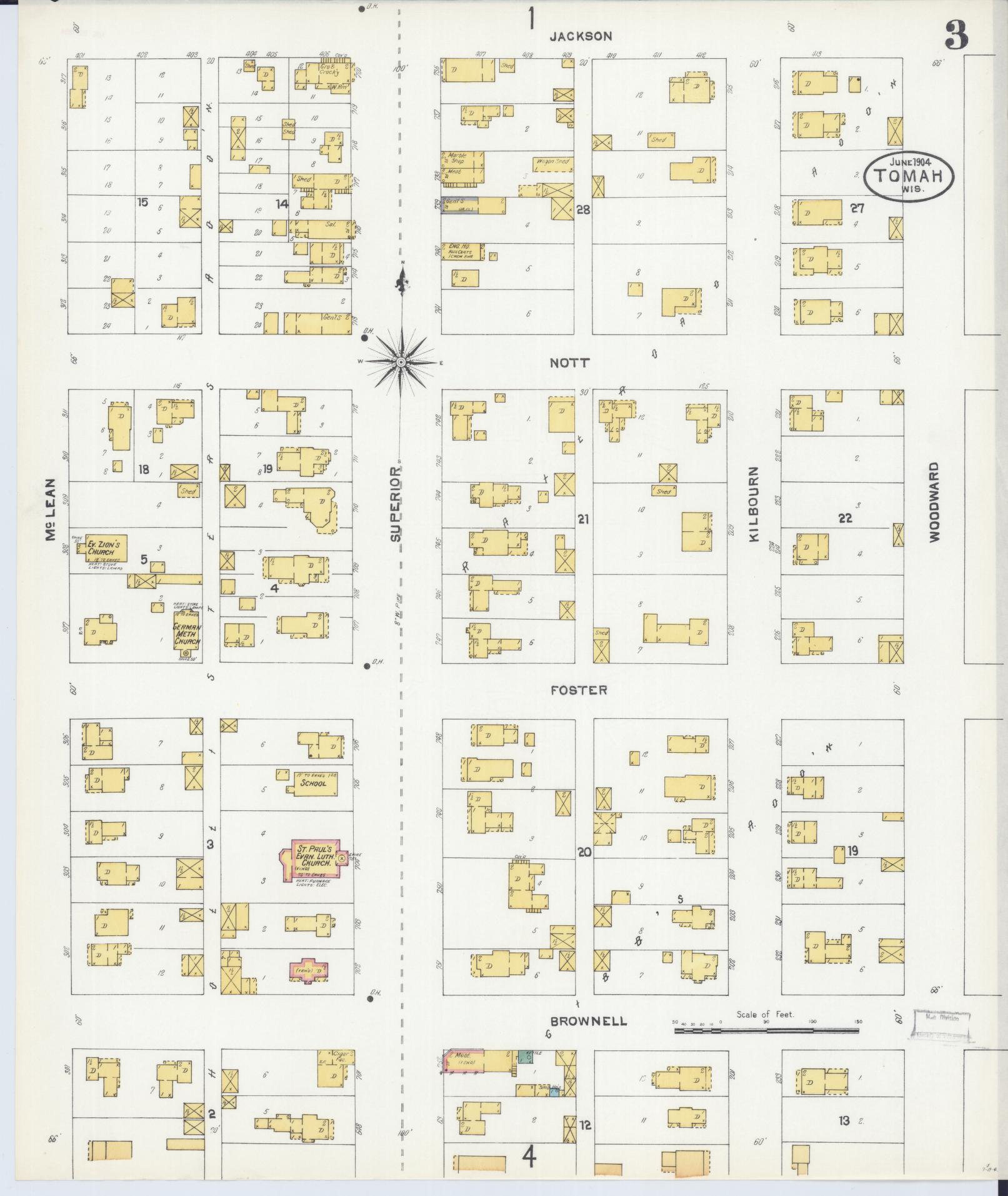 Sanborn Fire Insurance Map from Tomah, Monroe County, Wisconsin (1904), Sheet #0003 - Complete Map Set gallery image, historic Sanborn map, vintage wall art, Wisconsin Wisconsin