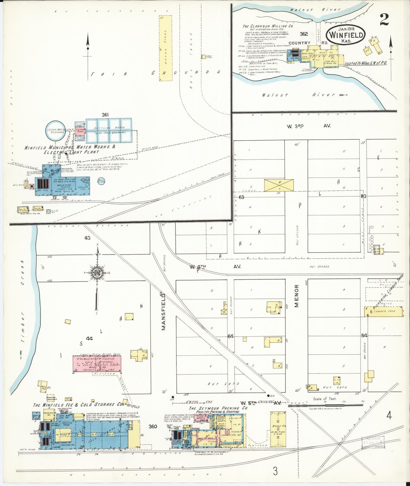Sanborn Fire Insurance Map from Winfield, Cowley County, Kansas (1918), Sheet #0002 - Complete Map Set gallery image, historic Sanborn map, vintage wall art, Kansas Kansas