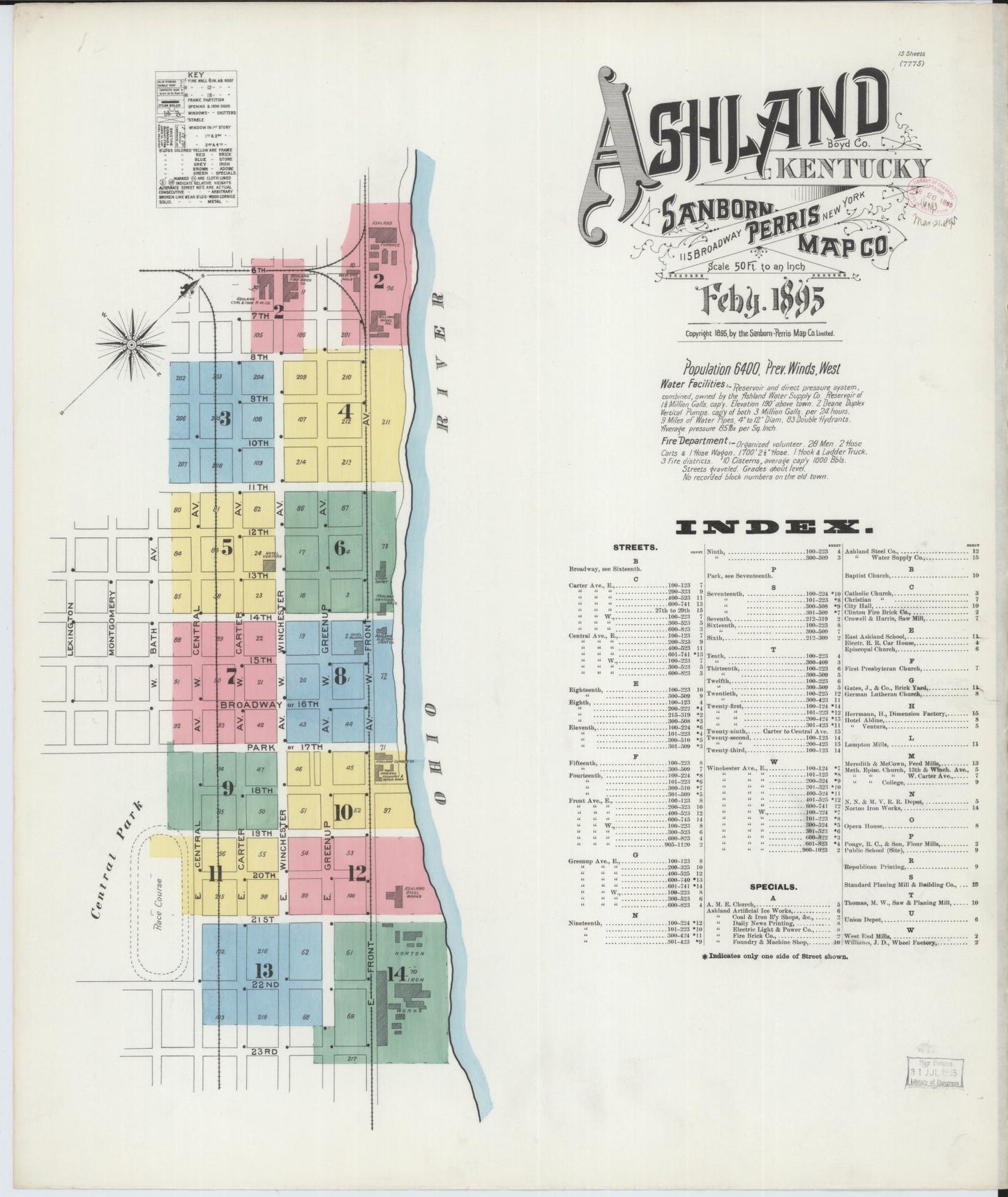Sanborn Fire Insurance Map from Ashland, Boyd County, Kentucky. (1895) – Historic Sanborn Fire Insurance Map Print