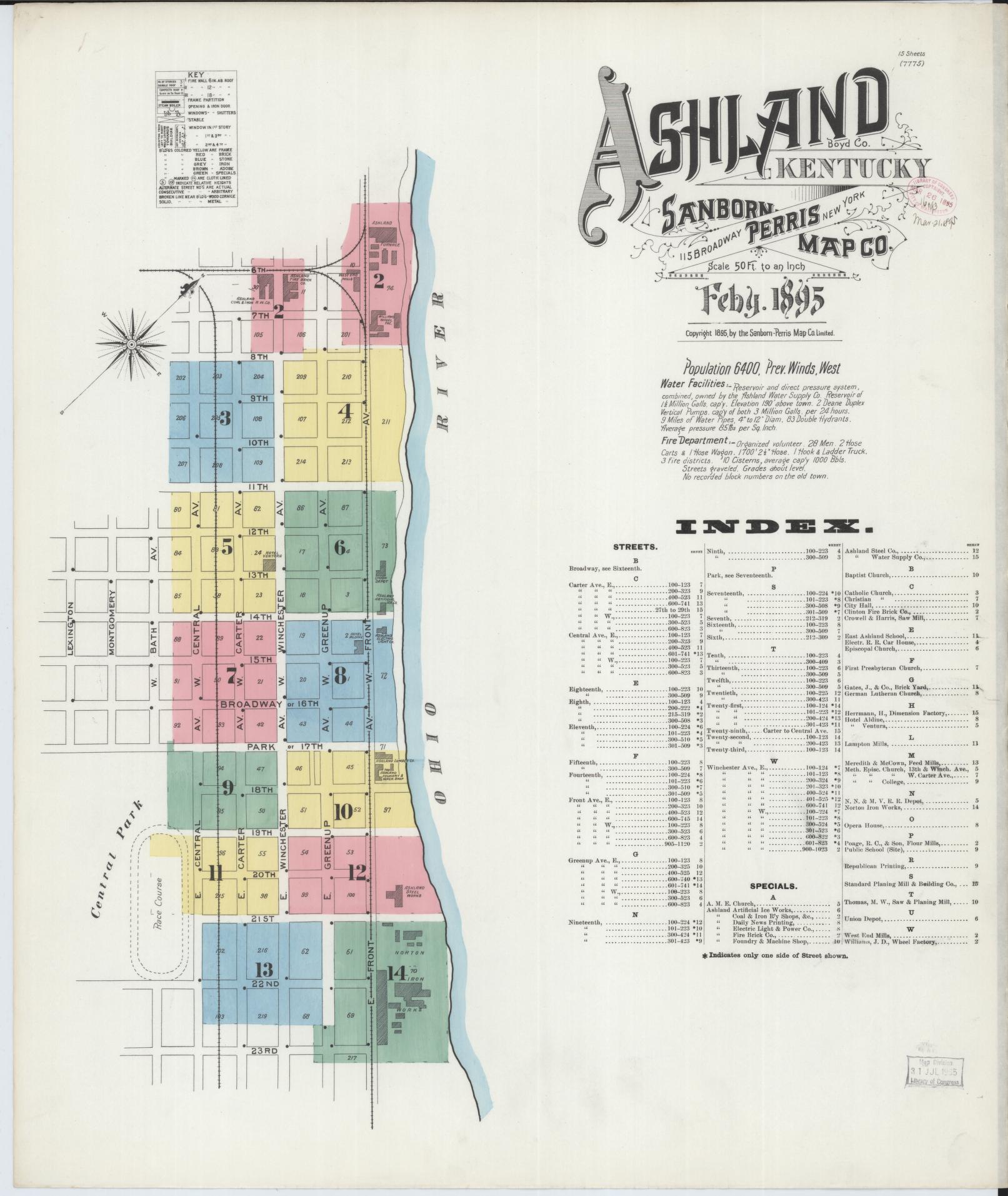 Sanborn Fire Insurance Map from Ashland, Boyd County, Kentucky. (1895) – Historic Sanborn Fire Insurance Map Print