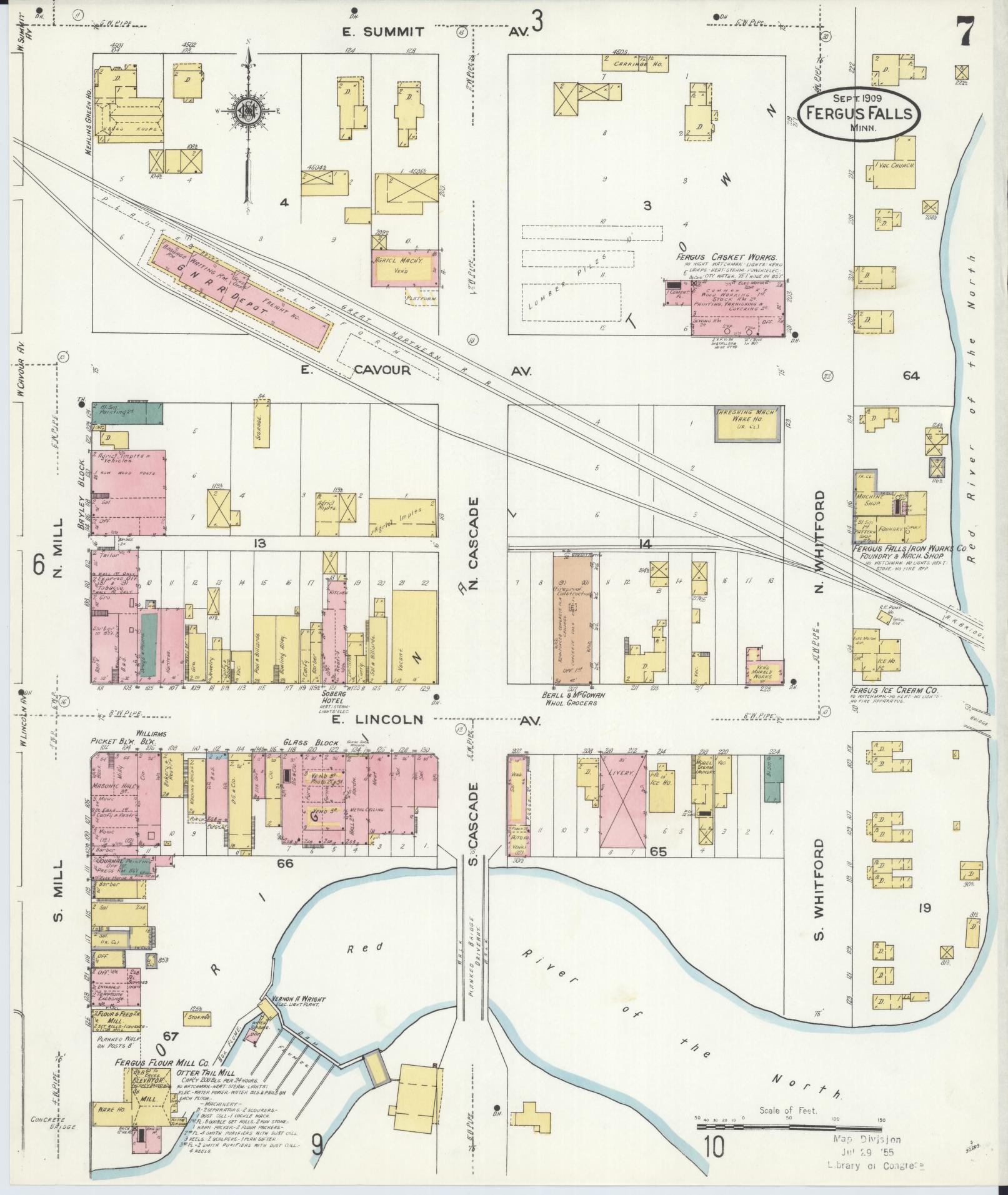 Sanborn Fire Insurance Map from Fergus Falls, Otter Tail County, Minnesota (1909), Sheet #0007 - Historic Sanborn Fire Insurance Map Print, vintage old map wall art, antique decor, genealogy gift, Minnesota Minnesota map