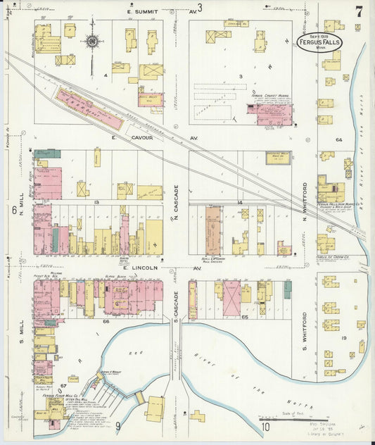 Sanborn Fire Insurance Map from Fergus Falls, Otter Tail County, Minnesota (1909), Sheet #0007 - Historic Sanborn Fire Insurance Map Print, vintage old map wall art, antique decor, genealogy gift, Minnesota Minnesota map