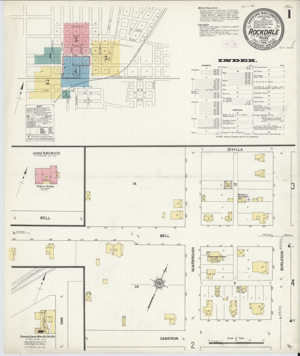 Sanborn Fire Insurance Map from Rockdale, Milam County, Texas (1912), Sheet #0001 - Complete Map Set gallery image, historic Sanborn map, vintage wall art, Texas Texas