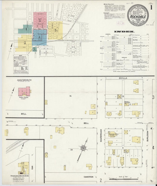 Sanborn Fire Insurance Map from Rockdale, Milam County, Texas (1912), Sheet #0001 - Complete Map Set gallery image, historic Sanborn map, vintage wall art, Texas Texas