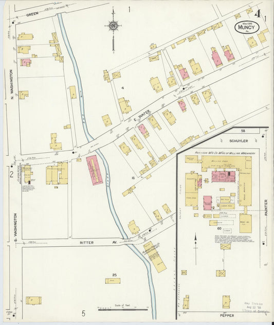 Sanborn Fire Insurance Map from Muncy, Lycoming County, Pennsylvania (1916), Sheet #0004 - Historic Sanborn Fire Insurance Map Print, vintage old map wall art, antique decor, genealogy gift, Pennsylvania Pennsylvania map