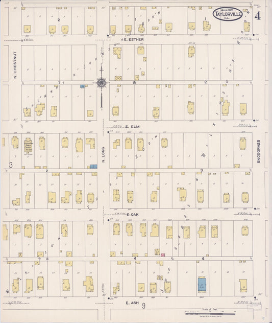 Sanborn Fire Insurance Map from Taylorville, Christian County, Illinois (1922), Sheet #0004 - Historic Sanborn Fire Insurance Map Print, vintage old map wall art, antique decor, genealogy gift, Illinois Illinois map