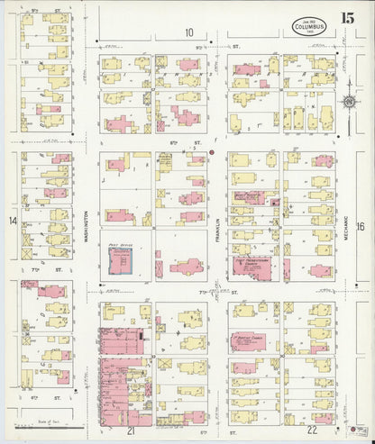 Sanborn Fire Insurance Map from Columbus, Bartholomew County, Indiana (1912), Sheet #0015 - Historic Sanborn Fire Insurance Map Print, vintage old map wall art, antique decor, genealogy gift, Indiana Indiana map