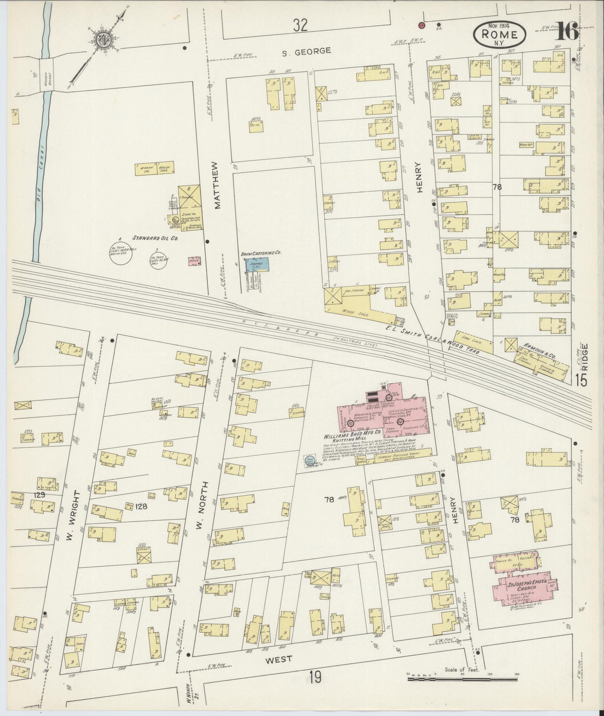 Sanborn Fire Insurance Map from Rome, Oneida County, New York (1914), Sheet #0016 - Historic Sanborn Fire Insurance Map Print, vintage old map wall art, antique decor, genealogy gift, New York New York map