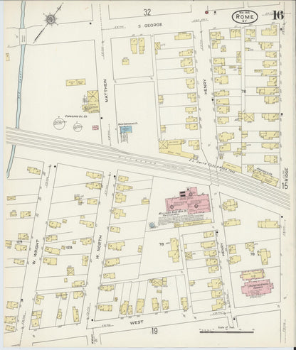 Sanborn Fire Insurance Map from Rome, Oneida County, New York (1914), Sheet #0016 - Historic Sanborn Fire Insurance Map Print, vintage old map wall art, antique decor, genealogy gift, New York New York map