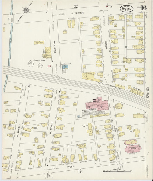Sanborn Fire Insurance Map from Rome, Oneida County, New York (1914), Sheet #0016 - Historic Sanborn Fire Insurance Map Print, vintage old map wall art, antique decor, genealogy gift, New York New York map