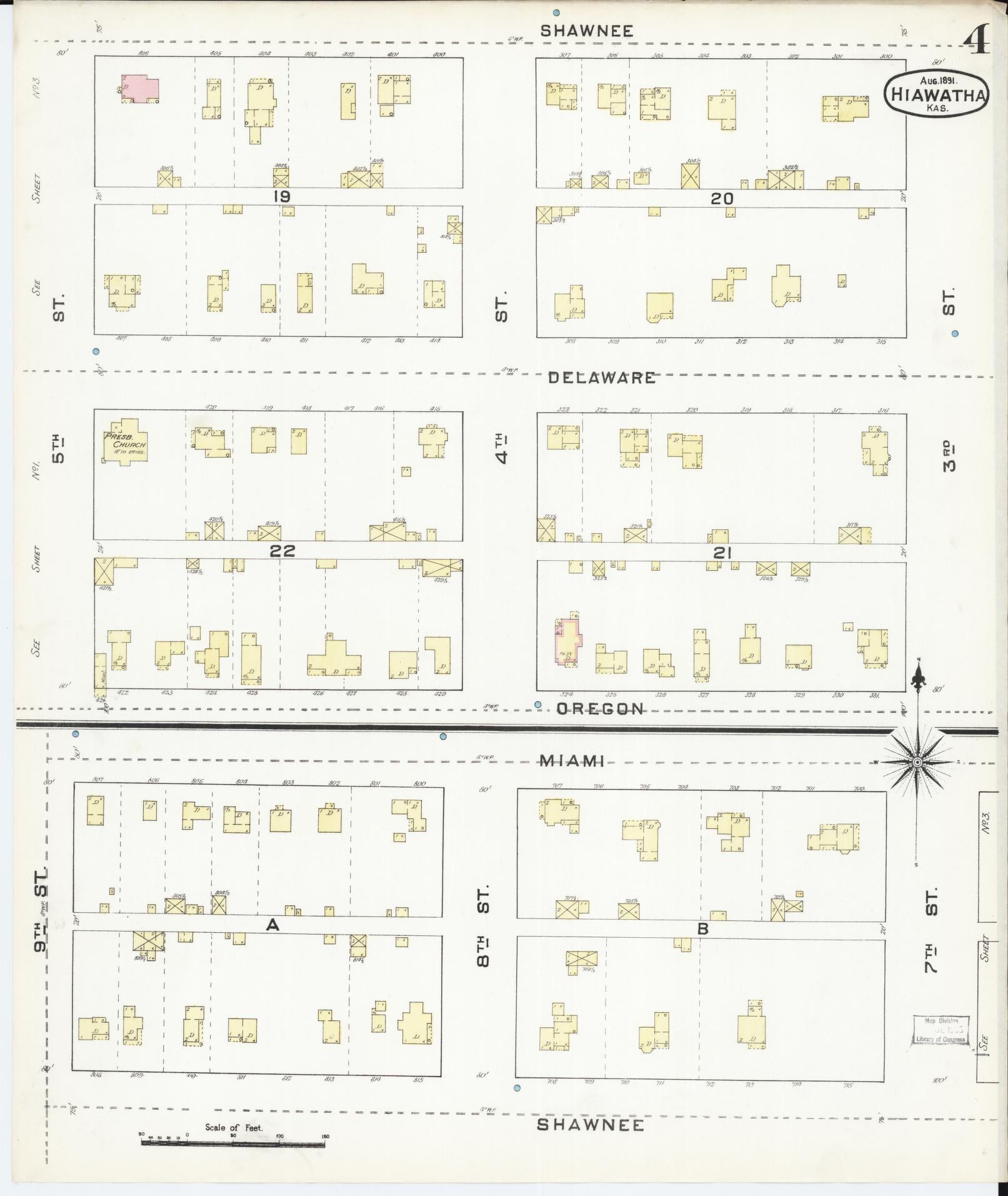 Sanborn Fire Insurance Map from Hiawatha, Brown County, Kansas (1891), Sheet #0004 - Historic Sanborn Fire Insurance Map Print, vintage old map wall art, antique decor, genealogy gift, Kansas Kansas map