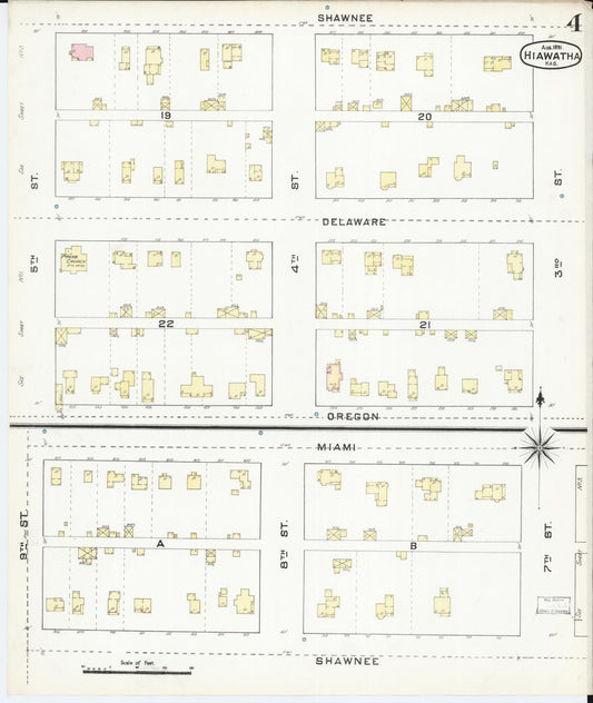 Sanborn Fire Insurance Map from Hiawatha, Brown County, Kansas (1891), Sheet #0004 - Historic Sanborn Fire Insurance Map Print, vintage old map wall art, antique decor, genealogy gift, Kansas Kansas map