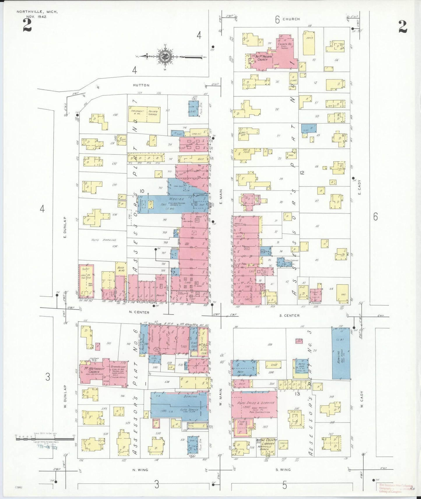 Sanborn Fire Insurance Map from Northville, Wayne County, Michigan (1942), Sheet #0002 - Complete Map Set gallery image, historic Sanborn map, vintage wall art, Michigan Michigan