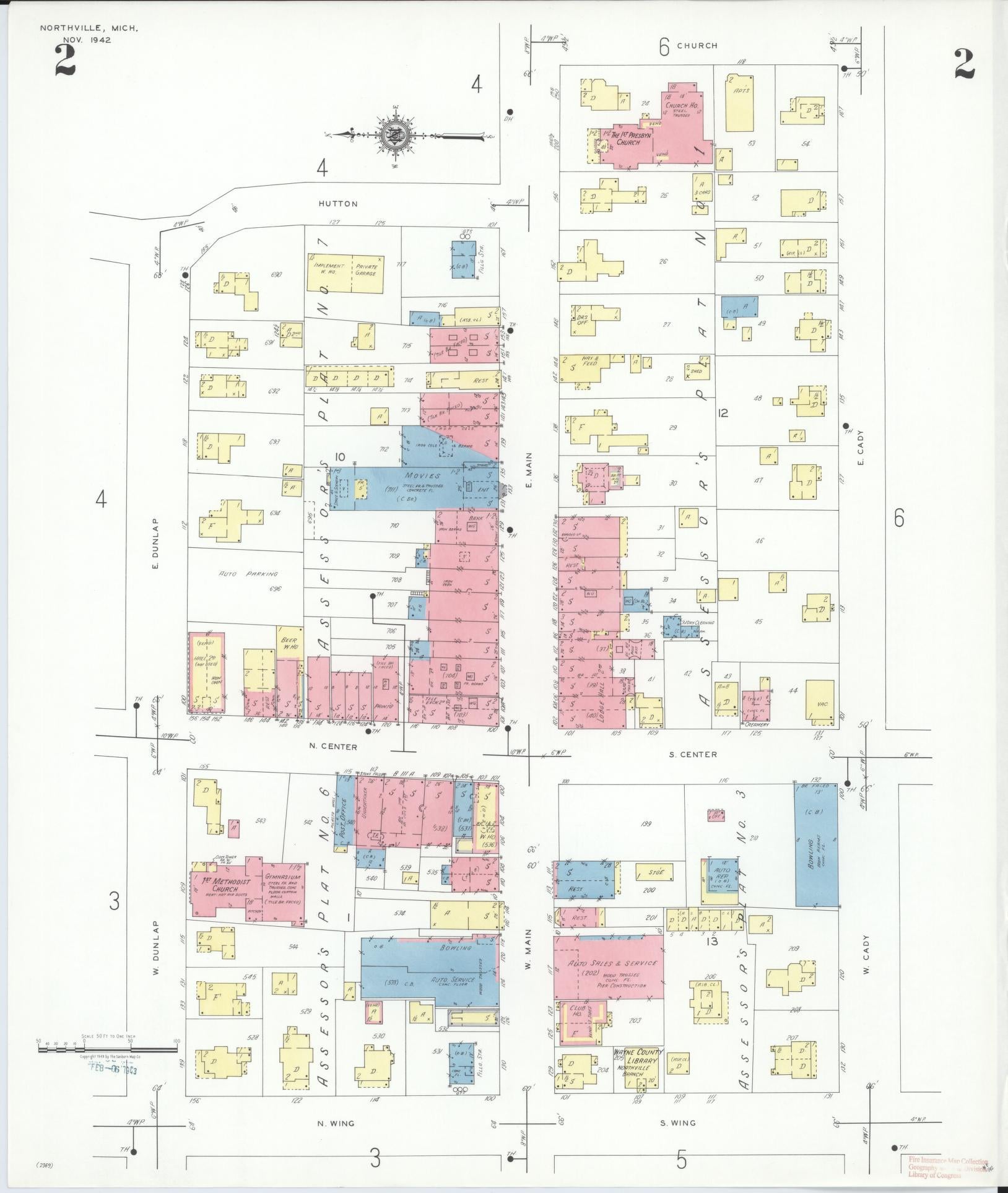 Sanborn Fire Insurance Map from Northville, Wayne County, Michigan (1942), Sheet #0002 - Complete Map Set gallery image, historic Sanborn map, vintage wall art, Michigan Michigan