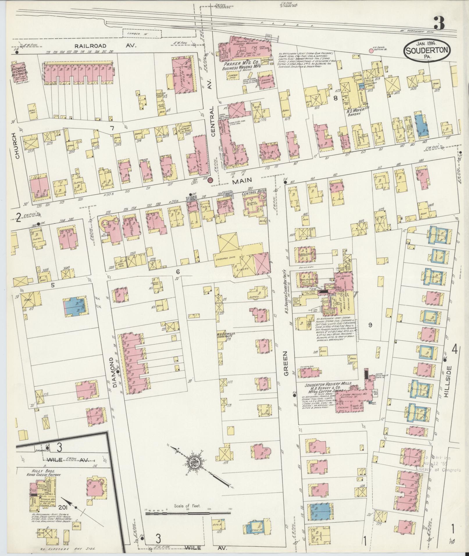 Sanborn Fire Insurance Map from Souderton, Montgomery County, Pennsylvania (1914), Sheet #0003 - Complete Map Set gallery image, historic Sanborn map, vintage wall art, Pennsylvania Pennsylvania