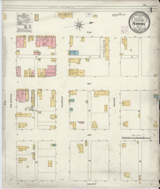 Sanborn Fire Insurance Map from Pearsall, Frio County, Texas (1906), Sheet #0001 - Complete Map Set gallery image, historic Sanborn map, vintage wall art, Texas Texas