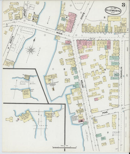 Sanborn Fire Insurance Map from Ellsworth, Hancock County, Maine (1889), Sheet #0003 - Complete Map Set gallery image, historic Sanborn map, vintage wall art, Maine Maine