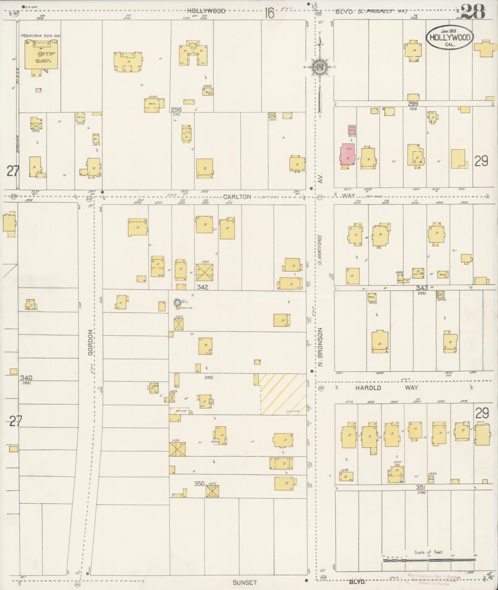 Sanborn Fire Insurance Map from Hollywood, Los Angeles County, California (1913), Sheet #0028 - Historic Sanborn Fire Insurance Map Print, vintage old map wall art, antique decor, genealogy gift, California California map