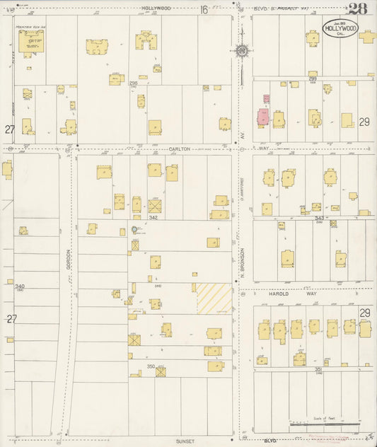Sanborn Fire Insurance Map from Hollywood, Los Angeles County, California (1913), Sheet #0028 - Historic Sanborn Fire Insurance Map Print, vintage old map wall art, antique decor, genealogy gift, California California map
