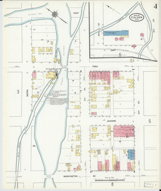 Sanborn Fire Insurance Map from Golden, Jefferson County, Colorado (1911), Sheet #0004 - Historic Sanborn Fire Insurance Map Print, vintage old map wall art, antique decor, genealogy gift, Colorado Colorado map