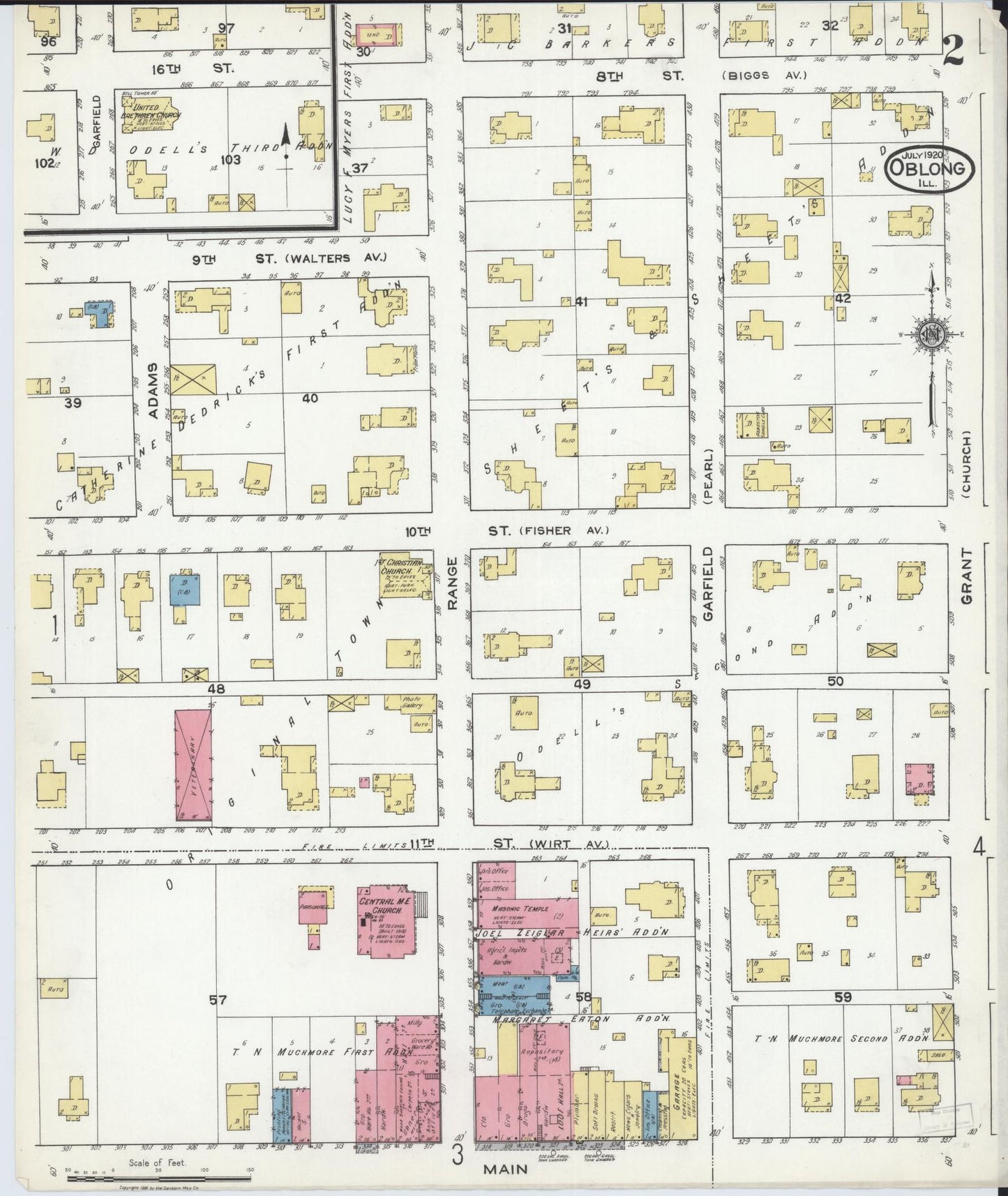 Sanborn Fire Insurance Map from Oblong, Crawford County, Illinois (1920), Sheet #0002 - Complete Map Set gallery image, historic Sanborn map, vintage wall art, Illinois Illinois