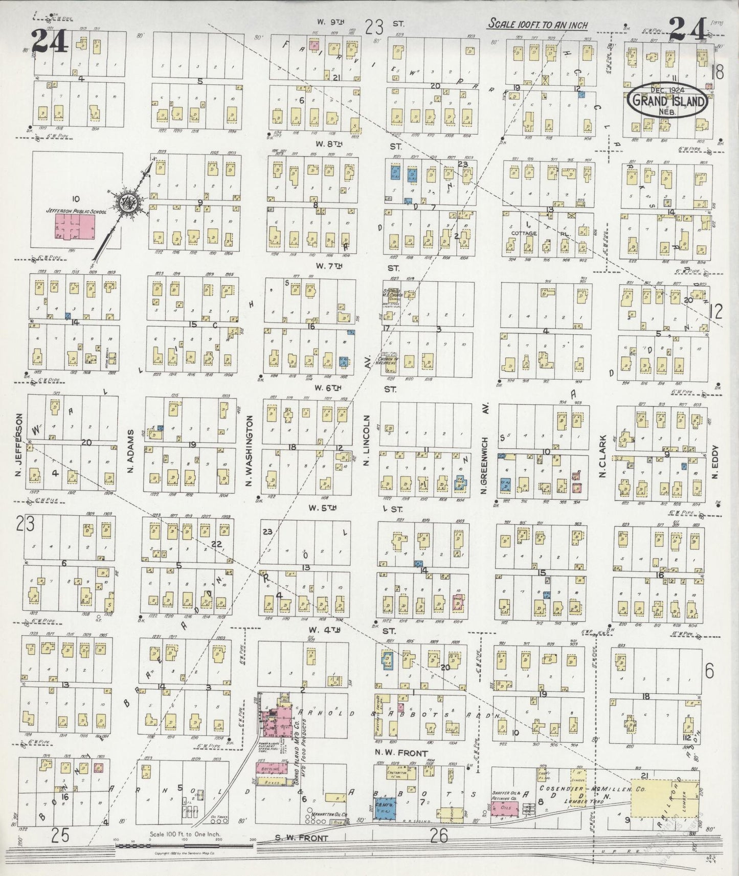 Sanborn Fire Insurance Map from Grand Island, Hall County, Nebraska (1924), Sheet #0024 - Complete Map Set gallery image, historic Sanborn map, vintage wall art, Nebraska Nebraska