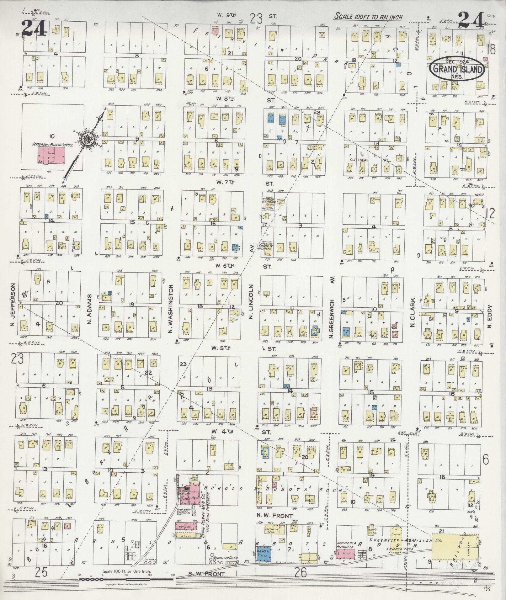 Sanborn Fire Insurance Map from Grand Island, Hall County, Nebraska (1924), Sheet #0024 - Complete Map Set gallery image, historic Sanborn map, vintage wall art, Nebraska Nebraska