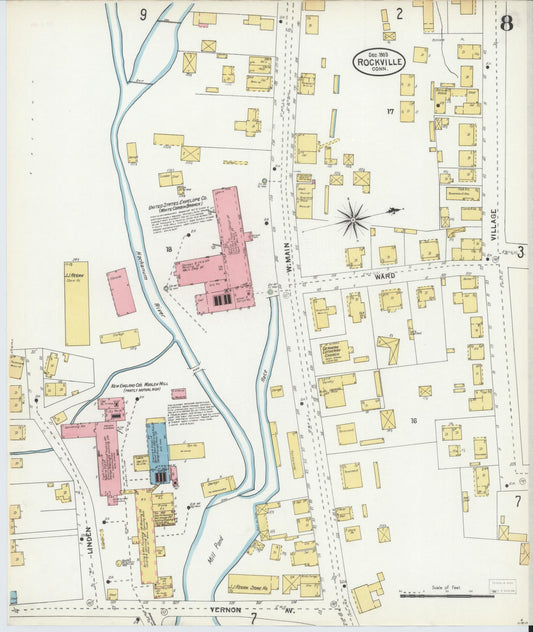 Sanborn Fire Insurance Map from Rockville, Tolland County, Connecticut (1903), Sheet #0008 - Historic Sanborn Fire Insurance Map Print, vintage old map wall art, antique decor, genealogy gift, Connecticut Connecticut map