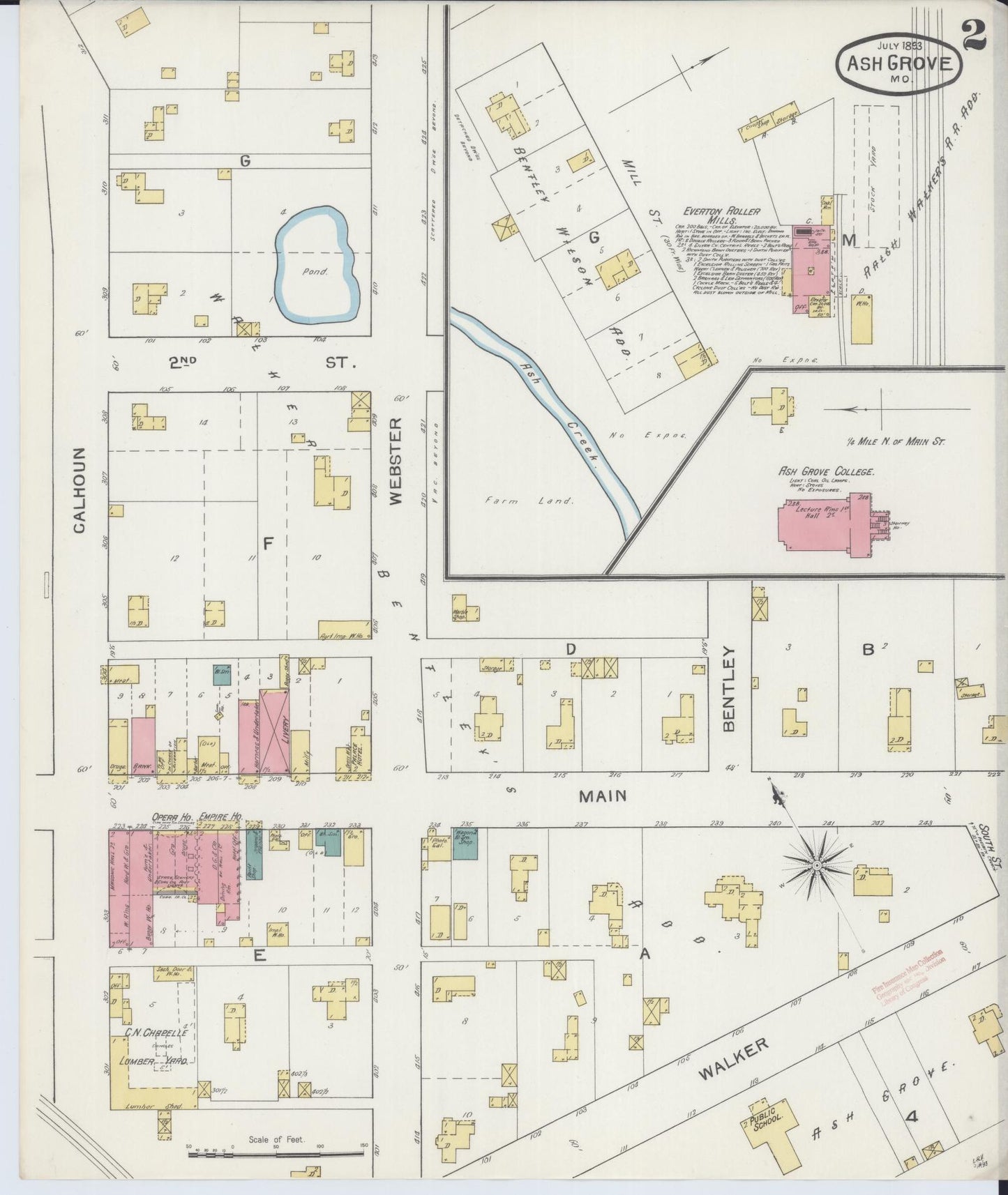 Sanborn Fire Insurance Map from Ash Grove, Greene County, Missouri (1893), Sheet #0002 - Complete Map Set gallery image, historic Sanborn map, vintage wall art, Missouri Missouri