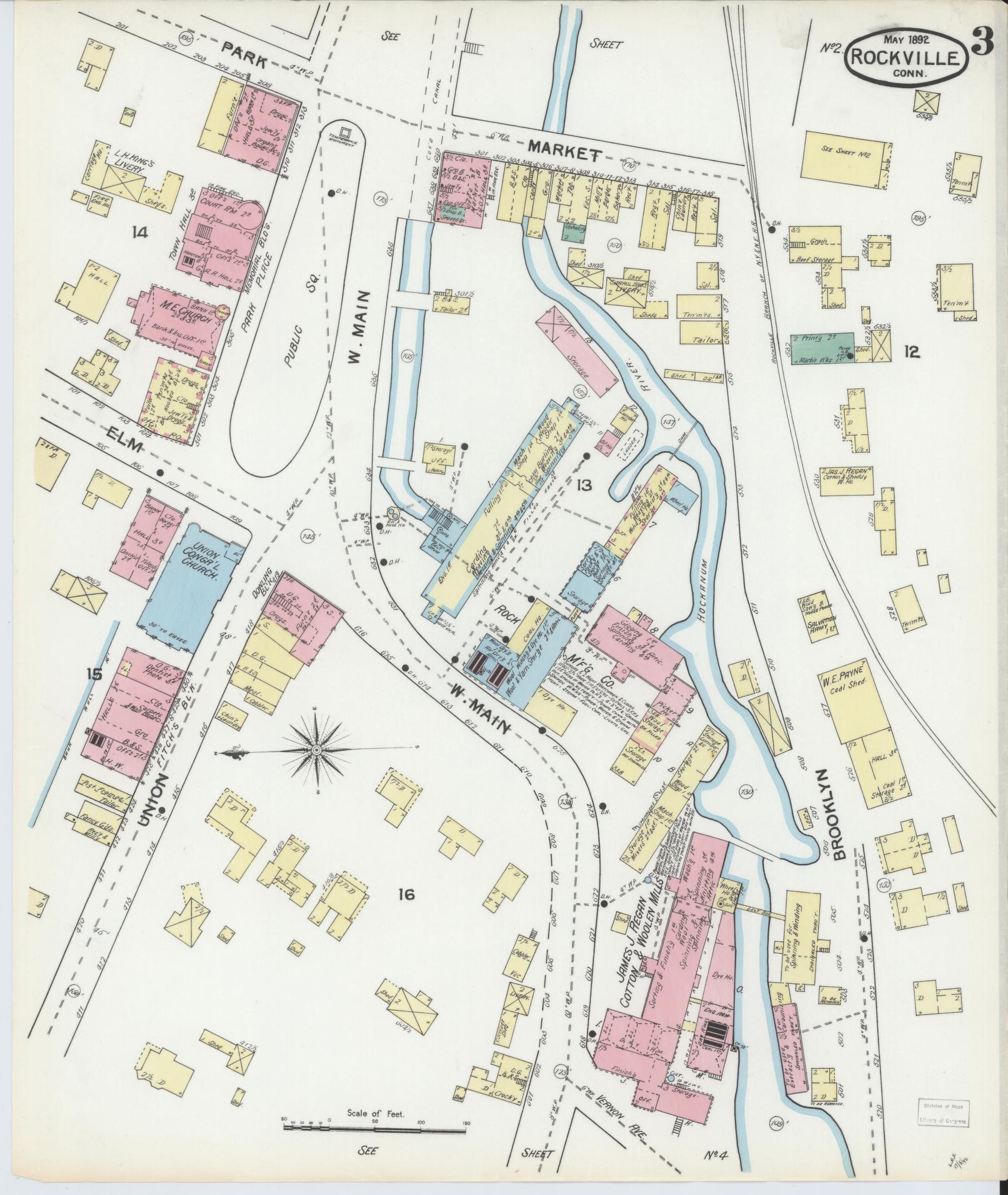 Sanborn Fire Insurance Map from Rockville, Tolland County, Connecticut (1892), Sheet #0003 - Complete Map Set gallery image, historic Sanborn map, vintage wall art, Connecticut Connecticut