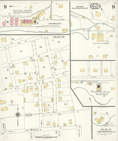 Sanborn Fire Insurance Map from Jellico, Whitley County, Ky., and Campbell County, Tenna, Kentucky (1923), Sheet #0009 - Complete Map Set gallery image, historic Sanborn map, vintage wall art, Kentucky Kentucky