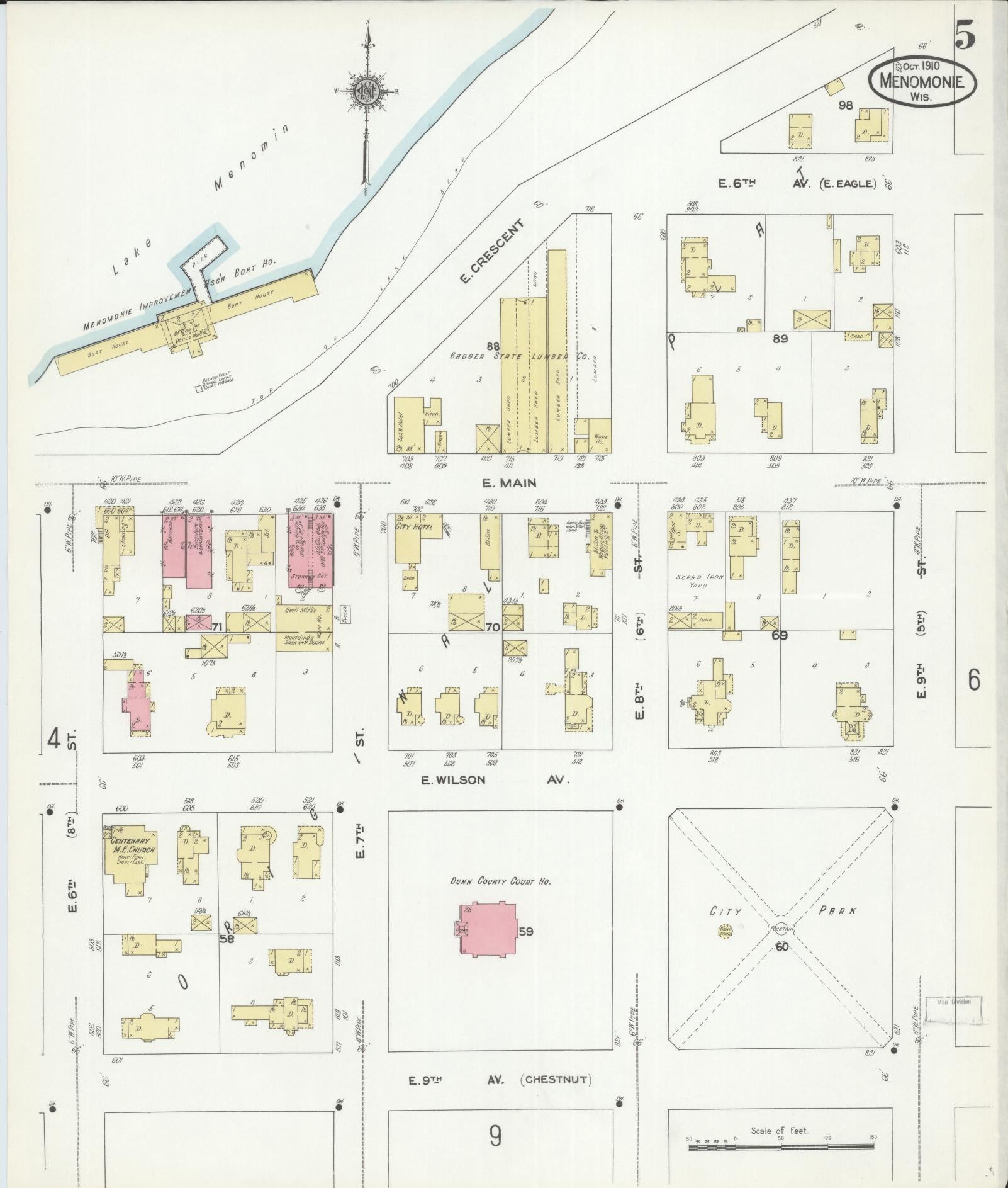 Sanborn Fire Insurance Map from Menomonie, Dunn County, Wisconsin (1910), Sheet #0005 - Complete Map Set gallery image, historic Sanborn map, vintage wall art, Wisconsin Wisconsin