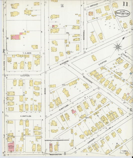 Sanborn Fire Insurance Map from Huntington, Huntington County, Indiana (1904), Sheet #0011 - Historic Sanborn Fire Insurance Map Print, vintage old map wall art, antique decor, genealogy gift, Indiana Indiana map