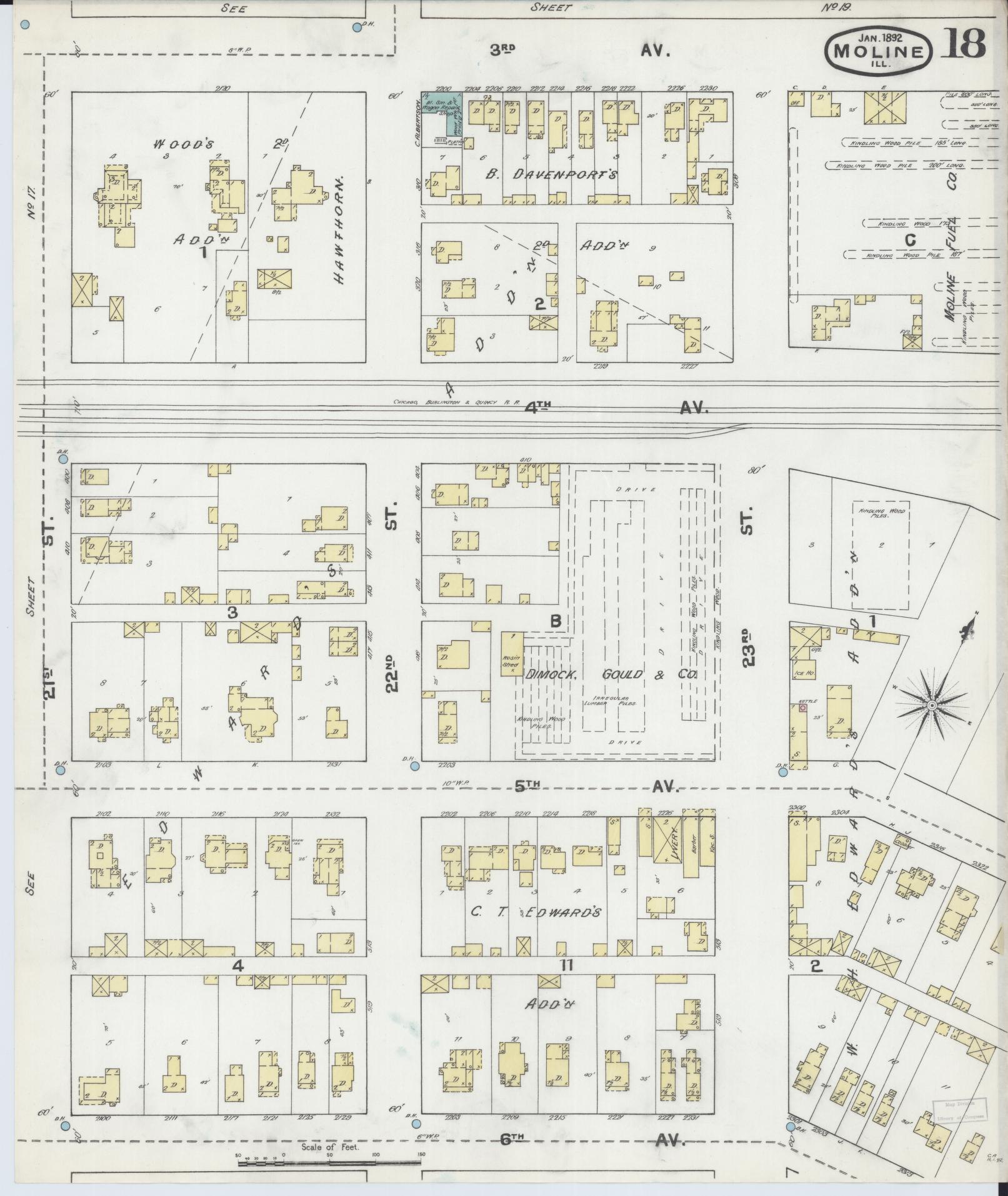 Sanborn Fire Insurance Map from Moline, Rock Island County, Illinois (1892), Sheet #0018 - Complete Map Set gallery image, historic Sanborn map, vintage wall art, Illinois Illinois