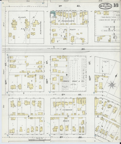 Sanborn Fire Insurance Map from Moline, Rock Island County, Illinois (1892), Sheet #0018 - Complete Map Set gallery image, historic Sanborn map, vintage wall art, Illinois Illinois