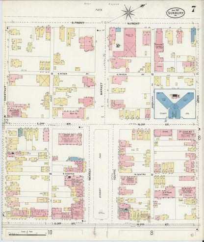 Sanborn Fire Insurance Map from Sunbury, Northumberland County, Pennsylvania (1907), Sheet #0007 - Historic Sanborn Fire Insurance Map Print, vintage old map wall art, antique decor, genealogy gift, Pennsylvania Pennsylvania map