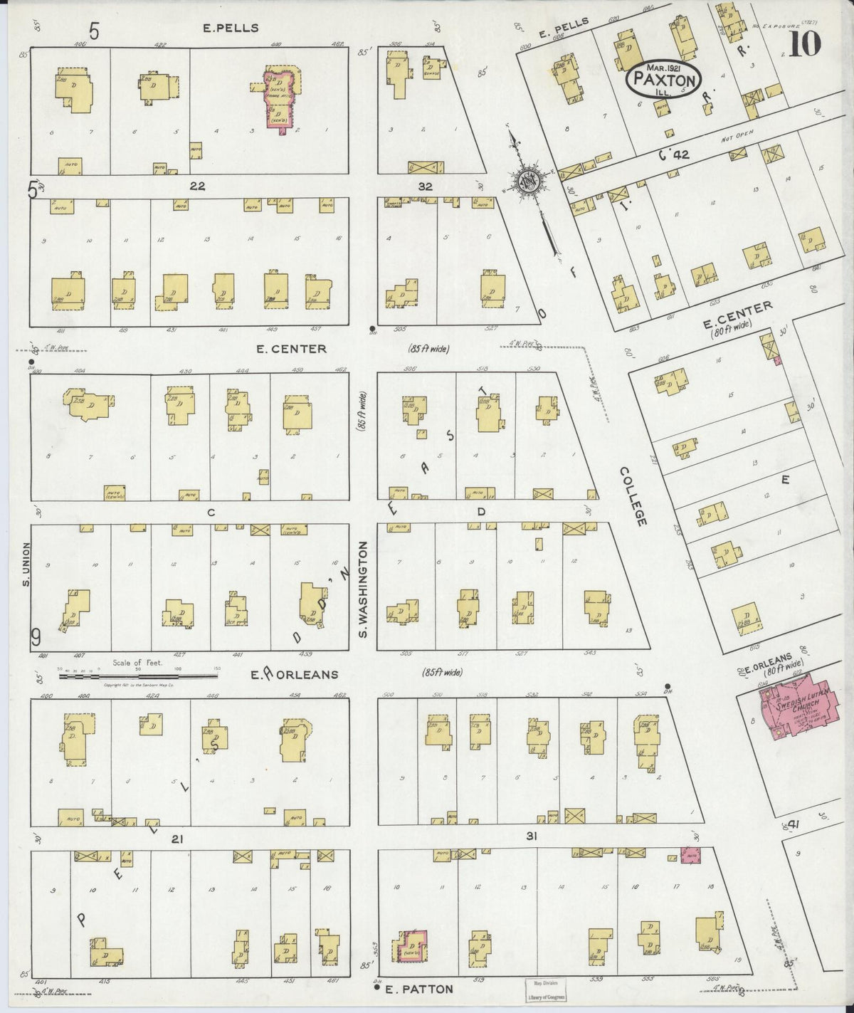 Sanborn Fire Insurance Map from Paxton, Ford County, Illinois (1921), Sheet #0010 - Complete Map Set gallery image, historic Sanborn map, vintage wall art, Illinois Illinois