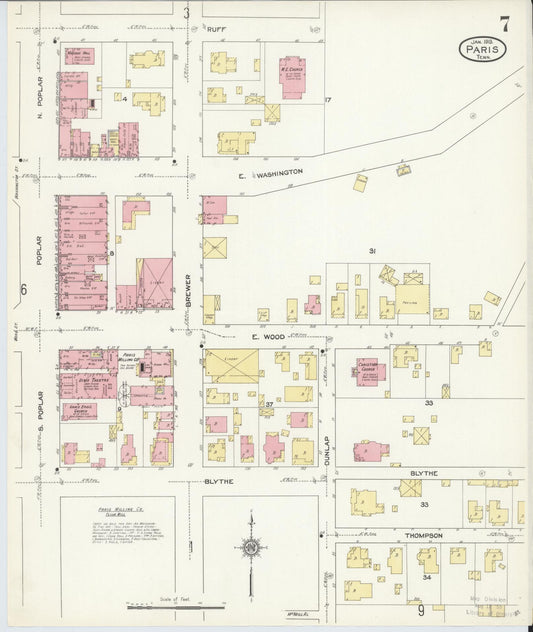 Sanborn Fire Insurance Map from Paris, Henry County, Tennessee (1913), Sheet #0007 - Historic Sanborn Fire Insurance Map Print, vintage old map wall art, antique decor, genealogy gift, Tennessee Tennessee map
