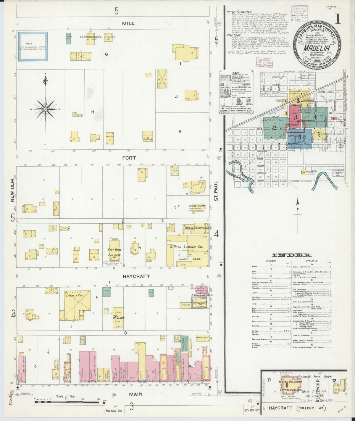 Sanborn Fire Insurance Map from Madelia, Watonwan County, Minnesota (1908), Sheet #0001 - Complete Map Set gallery image, historic Sanborn map, vintage wall art, Minnesota Minnesota