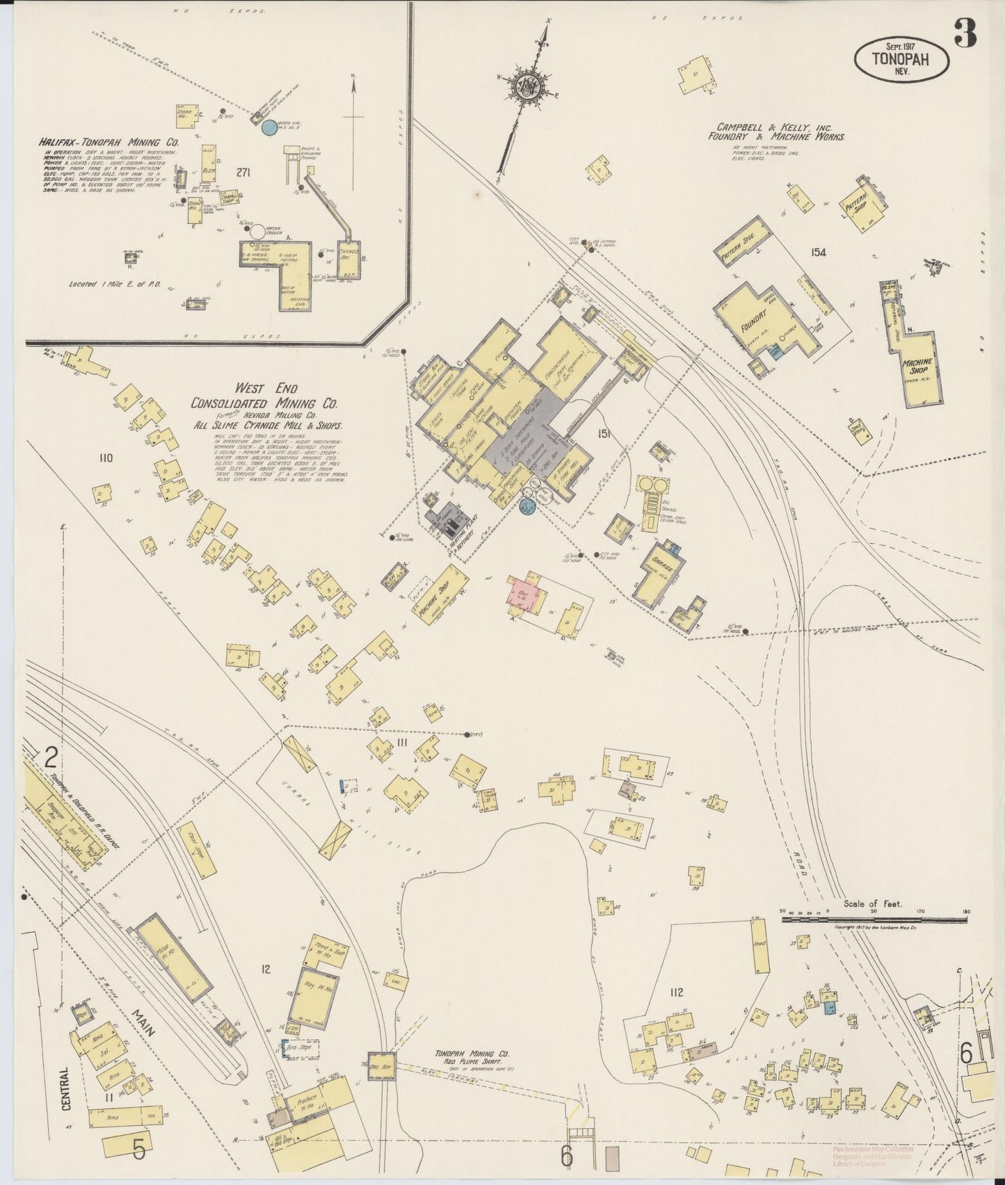 Sanborn Fire Insurance Map from Tonopah, Nye County, Nevada (1917), Sheet #0003 - Complete Map Set gallery image, historic Sanborn map, vintage wall art, Nevada Nevada